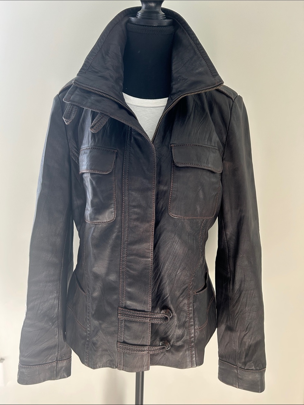 Danier Dark Brown Leather Utility Jacket